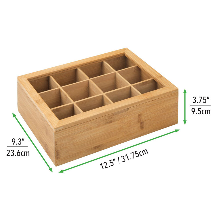 Mdesign Bamboo Tea Storage Organizer Box 12 Divided Sections